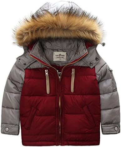 HHUU Baby Boys Kids Winter Warm Jacket Splice Hoodie Outwears Wind Coat-Red and Gray-1-2 Years
