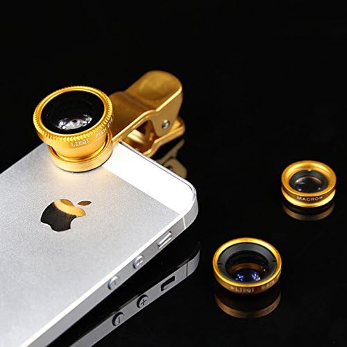 3 in 1 Clip-On 180° Fish-eye Lens + 0.67X Wide-Angle + Macro by LIEQI Universal for iPhone/pad/ip &amp; Digltal Camera (Gold)