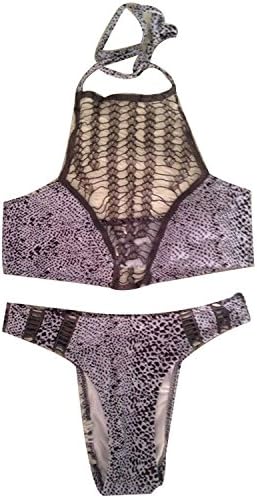 Xiaotuzai Seductive Women Halter Hollow Crochet Bikini Sets Sexy Two Pieces High Neck Swimwear GreyUS S(4-6) Hot