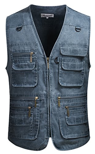 Mrignt Mens Casual Loose Fit Multi-Pockets Zipper Denim Vest Jackets