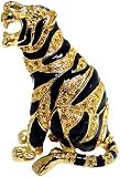 Golden Tiger Enameled Bejeweled Crystal Trinket Box