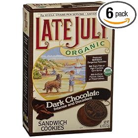 Late July Organic Decadent Dark Chocolate Sandwich Cookies, 8.2-Ounce Boxes (Pack of 6)