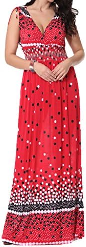 WenVen Women's Casual Lounge Spring Summer Maxi Beach Dress(Red,US XL/Asian 4XL)