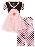 Mud Pie Baby Perfectly Princess Cotton Tunic and Cotton Spandex Leggings Set, Pink/Black, 0 - 6 Months
