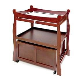 Cherry Sleigh Style Changing Table with Lower Storage Bin