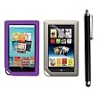 Skque Clear Screen Protector + Purple Soft Silicone Cover Case + Touch Screen Tablet/Smart Phone Stylus Pen(Black Body) for Barnes&Noble Nook Color Ebook Reader
