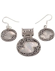 Rainbow Moonstone Pendant with Matching Earrings Set - Sterling Silver
