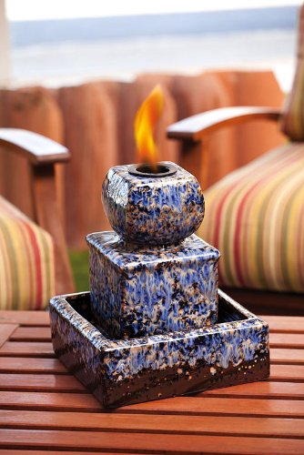 3 Tiered Ceramic Fountain Firepot - Cobalt & White Glaze