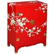 Handmade Asian Furniture - 30" Contemporary Red Storage Cabinet / End Table W Painted White Blossoms