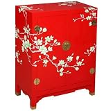 EXP Handmade Furniture - 30" Contemporary Red Storage Cabinet / End Table W Painted White Blossoms