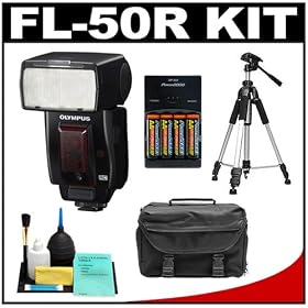 Click here to buy Olympus FL-50R Electronic Flash + Tripod + 4 Batteries and Charger + Accessory Kit for Olympus E-3,... by Olympus.