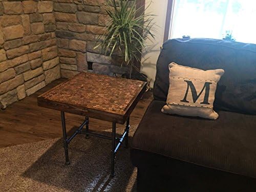 Rustic Industrial End Table/Vintage Black Iron End Table/Penny Top Table