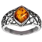Sterling Silver Baltic Amber Marquise Shaped Ring