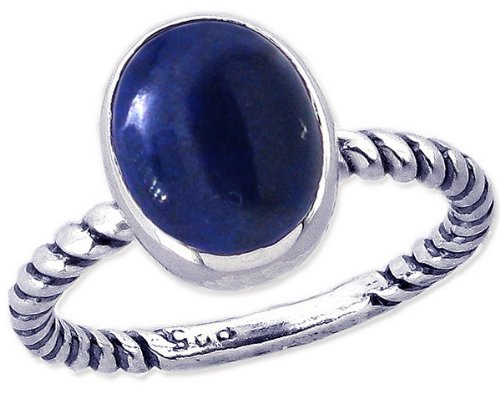 Twisted Sterling Silver Stackable Ring with Large Oval Cabochon Genuine Gemstone-Lapis Lazuli-in full,half,quarter sizes from 3.5 to 12_