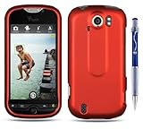 RED Rubber Touch Snap-On Phone Protector Hard Cover Case And Car Charger fo ....