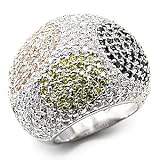 Sterling Silver Black, Champagne and Peridot CZ Ring