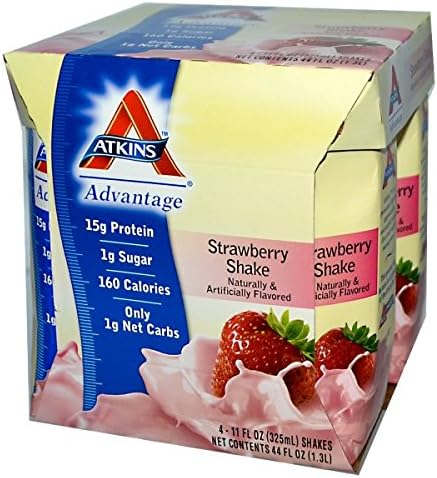 Atkins, Advantage, Strawberry Shake, 4 Shakes, 11 fl oz (325 ml) Each(pack of 2)