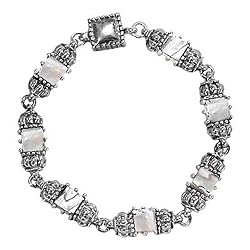 Silvertone Mother of Faux Pearl Magnetic Bracelet Fashion Jewelry
