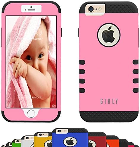 GIRLY iPhone 6s / 6 Case, (4.7 Inch) Impact Resistant Dual Layer Armor Hard / Soft Heavy Duty Shock Absorbent Drop Protective Cases By Vallt Cover For Apple I Phone - Lifetime Guarantee (Pure Pink)