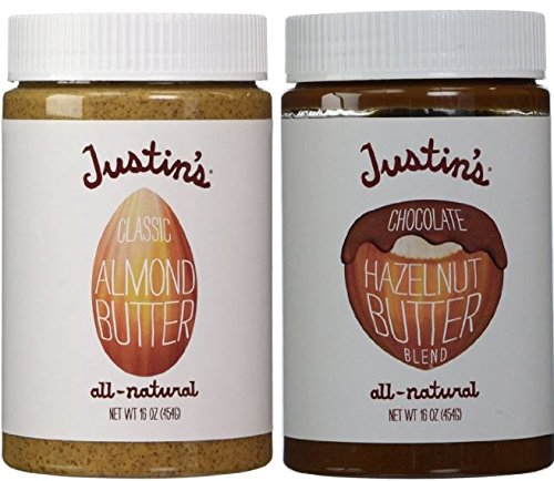 Justin's Nut Butter Combo, 1 Chocolate Hazelnut + 1 Classic Almond. 2 x 16 oz Container of Butter One of Each