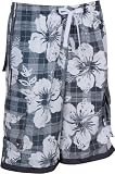 Mens Hibiscus Plaid Print Skate Surf Board Short / Swim Trunks - ( 4 Colours )