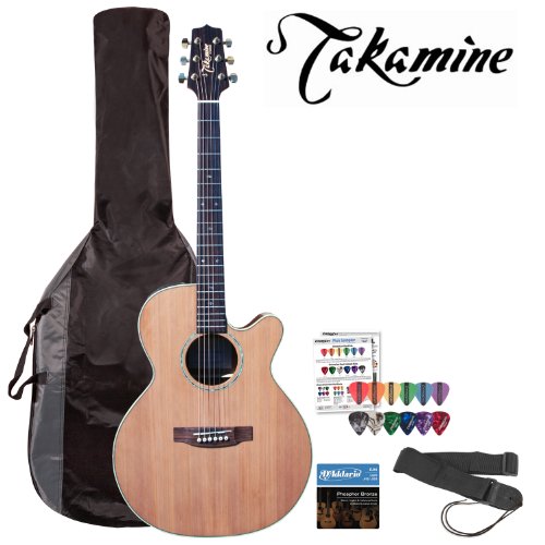 Takamine EG544SC-4C 6-String Acoustic Electric Guitar Kit - Includes: Guitar strap, DAddario EJ16 Strings, Planet Waves 16-Pack Pick Sampler and TKL 4615 Gig Bag! On Sale
