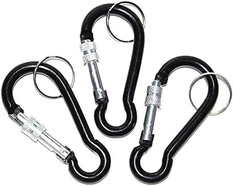 I-Sport Aluminum Spring Snap Hook Carabiner with Screw Lock Black, Not for Climbing 3PCS
