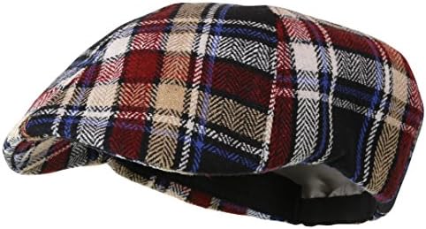 Men's Duckbill Herringbone Wool Tweed Newsboy Ivy Cabbie Golf Caps Hat (One Size , Multi Check)