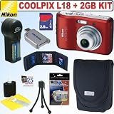 Nikon Coolpix L18 8MP Digital Camera (Ruby Red) + 2GB Deluxe Accessory Kit
