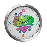 IMAGE OF Modern Wall Clock Amor Peace Symbols and Flowers