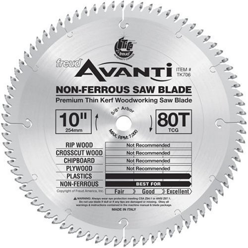 Freud TK706 Avanti 10-Inch 80 Tooth TCG Non-Ferrous Metal Cutting Saw Blade with 5/8-Inch Arbor