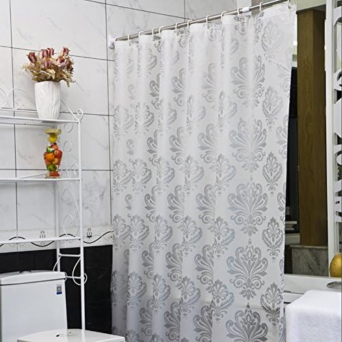 Super Thick White Silver Floral Waterproof Shower Curtain Liners Mildew Resistant No Odors No Chemicals Eco Friendly Heavy Duty Peva Machine Washable Metal grommets Extra Long 72 x72inches(Silver)