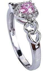 Psiroy 925 Sterling Silver Stunning Created Gorgeous Women's 5mm*5mm Heart Cut Pink topaz CZ Charms Filled Ring