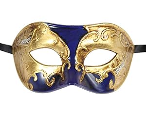 Luxury Mask Men's Vintage Design Masquerade Prom Mardi Gras Venetain, Blue/Gold Musical, One Size