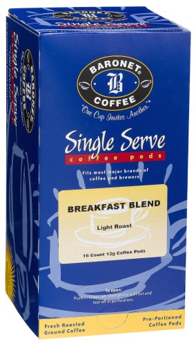 Baronet Coffee Breakfast Blend Mega Coffee Pods, 16-Count Boxes (Pack of 4)