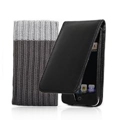 KOLAY� Leder Schutzh�lle Flip Case Etui in Schwarz + Schutzsocke f�r den neuen Apple iPod Touch 4G (4.Generation - 8GB 32GB 64GB - neustes Model)
