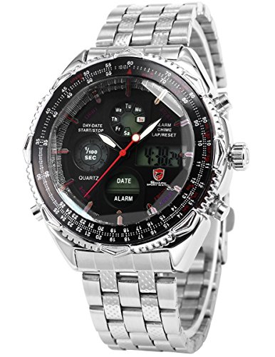 SHARK - SH111 - Montre Sportive Homme Army- Quartz Digital - LCD/Alarm - Bracelet Acier