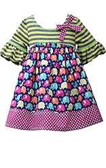 Girls Striped Print Dots Print Cotton/Spandex/Knit Bubble Dress Round Neck Bell Sleeves   Dress With a Bow(s)