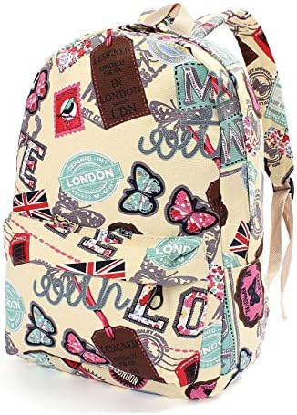 Women Girl Canvas Backpack Rucksack Travel Satchel Shoulder School Bag Bookbag Color: Beige