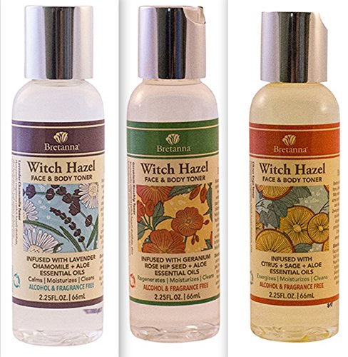 Bretanna Witch Hazel Face & Body Toner Trio Pack - Citrus Sage, Lavender Chamomile & Geranium Rosehip