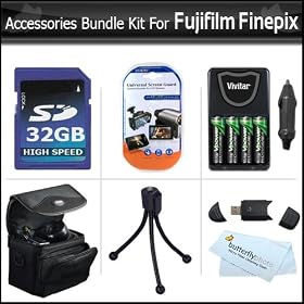32GB Accessory Kit For Fujifilm Finepix HS10 HS20 HS25 S4500 S4400 S4300 S4200 S4000 S3400 S3300 S3200 S2950 S2800 S2500 Digital Camera Includes 32GB High Speed SD Memory Card + CASE + 4 AA High Capacity Rechargeable NIMH Batteries + AC/DC Rapid Charger +