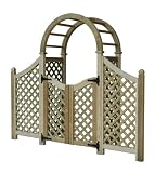 New England Garden Arbor with Diagonal Lattice, Wing Extensions, and Gates