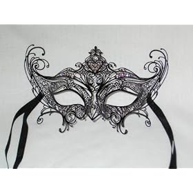 Black Metal Venetian Cat Mask Swarovski Crystals by Venice Buys - Venetian Masks
