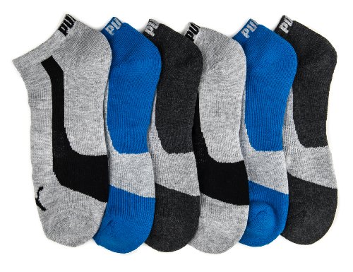 Puma Men's Low-Cut Runner Sport Socks 6-Pack - Size 10-13 - CC/BL/GY