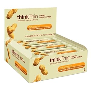 thinkThin Protein Bar, Chunky Peanut Butter, Gluten Free, 10 - 2.1-Ounce Bars thinkThin Protein Bar, Chunky Peanut Butter, Gluten Free, 10 - 2.1-Ounce Bars