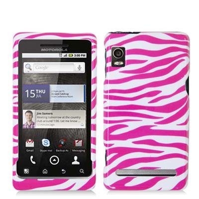 Electromaster(TM) Brand - Pink / White Zebra Design Crystal Hard Skin Case Cover for Motorola Droid 2 Global