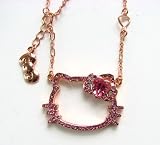 Sanrio Hello Kitty Rose Gold Plated Pink Rhinestones Necklace With Heart Links Newest Collection --...