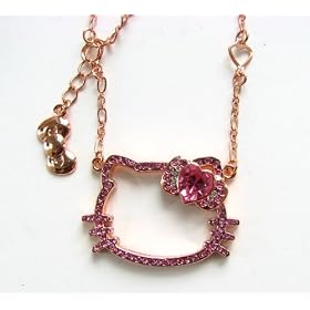 Click here to buy Sanrio Hello Kitty Rose Gold Plated Pink Rhinestones Necklace With Heart Links Newest Collection --... by Hello Kitty.
