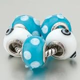 Pugster 5 Pale Blue Dots Pattern White Pandora Beads Bracelets