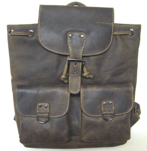 Geschenk-Set Postkarte und Greenland Youngster Leder-Rucksack aus B&uuml;ffelleder in braun